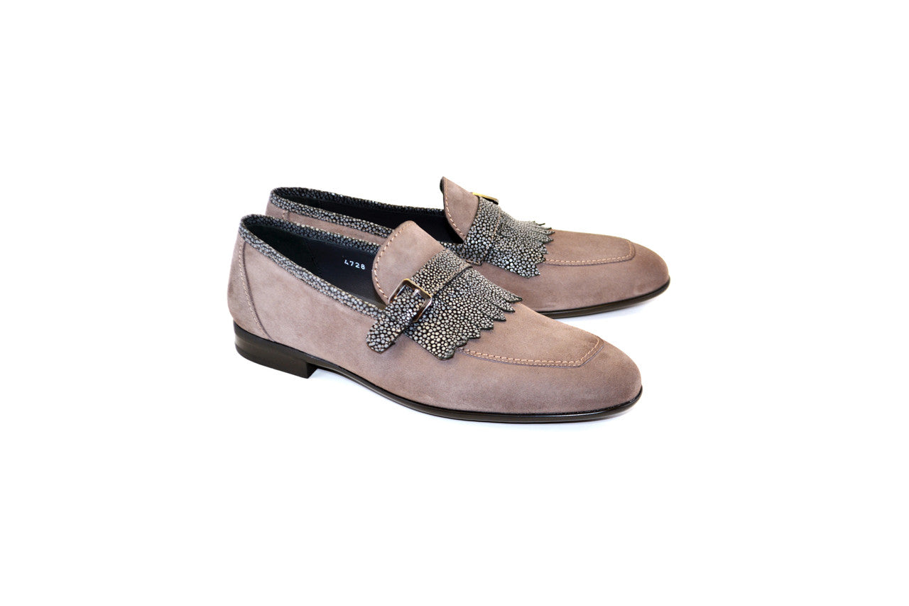 Corrente 4728S Suede Kiltie Loafer- Gray
