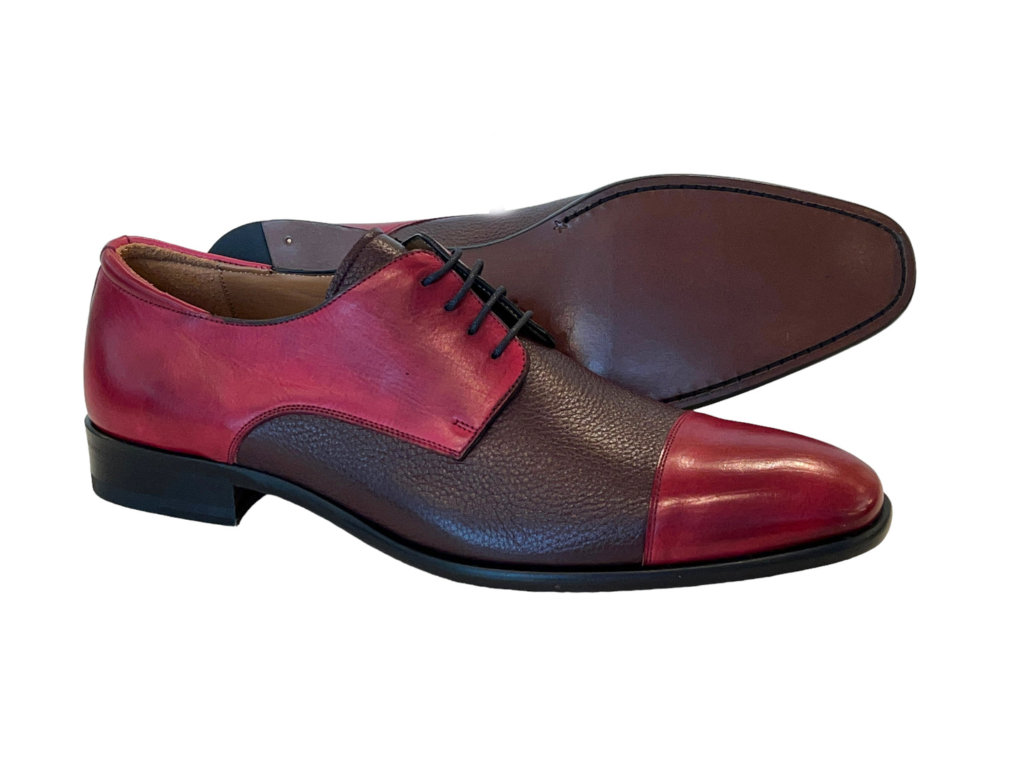 Mezlan Captoe Deer Lace up- Burgundy-Red