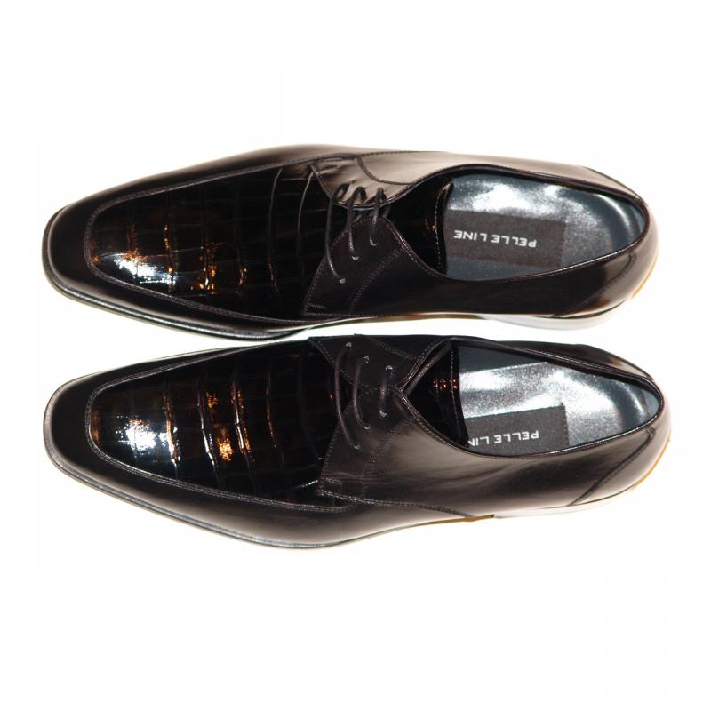 Pelle Line Exclusive 3106 Croco Vamp & Calfskin Lace Up - Black