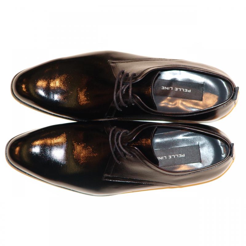 Pelle Line Exclusive 3667 Textured Leather Plain Lace Up - Shiny Black
