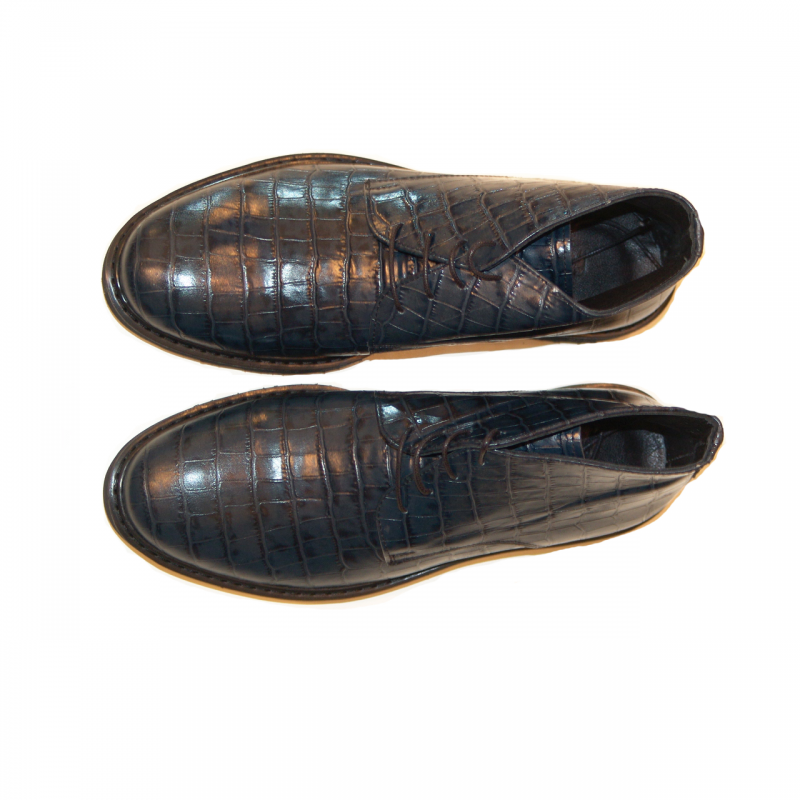 Fertini 370 Crocodile Print Casual Chukka Boot - Navy
