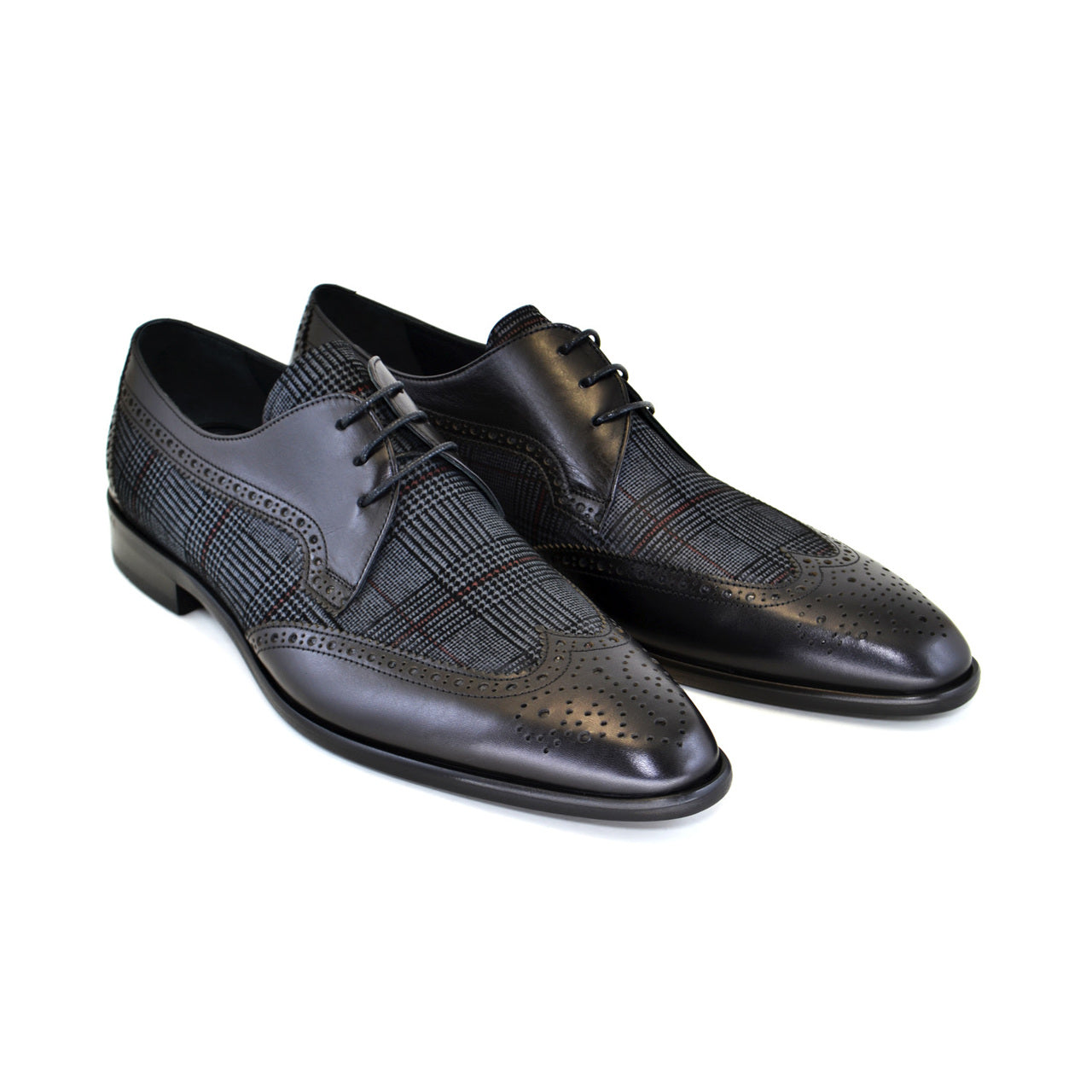 Corrente 3750 Patterned Suede Vamp Wingtip Lace Up - Black