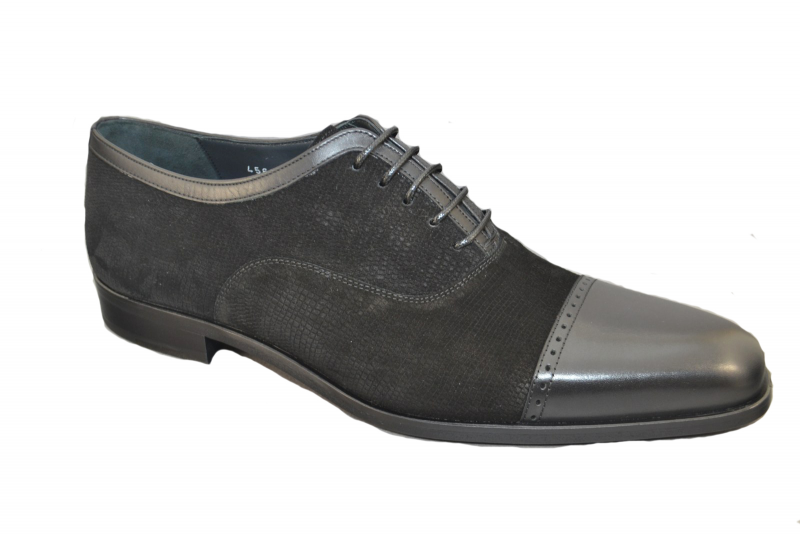 Corrente 4560 Leather Cap Toe Suede Lace Up - Black