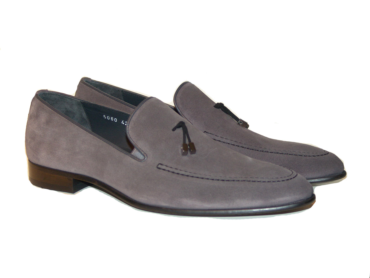 Corrente 5060 Contrast Stitching Suede Tassel Loafer - Grey/Black