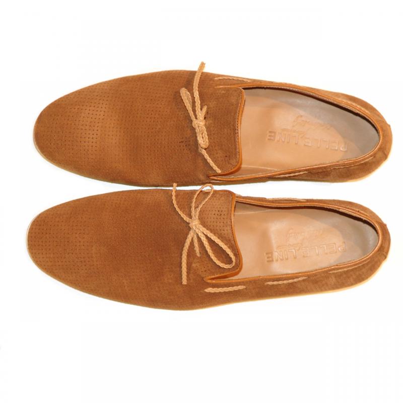 Pelle Line Exclusive 527 Perforated Suede Bow Loafer - Tan