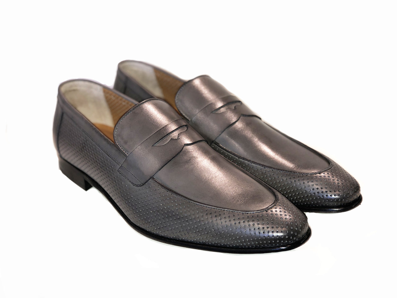 Pelle Line Exclusive 6026 Perforated Penny Loafer - Grey