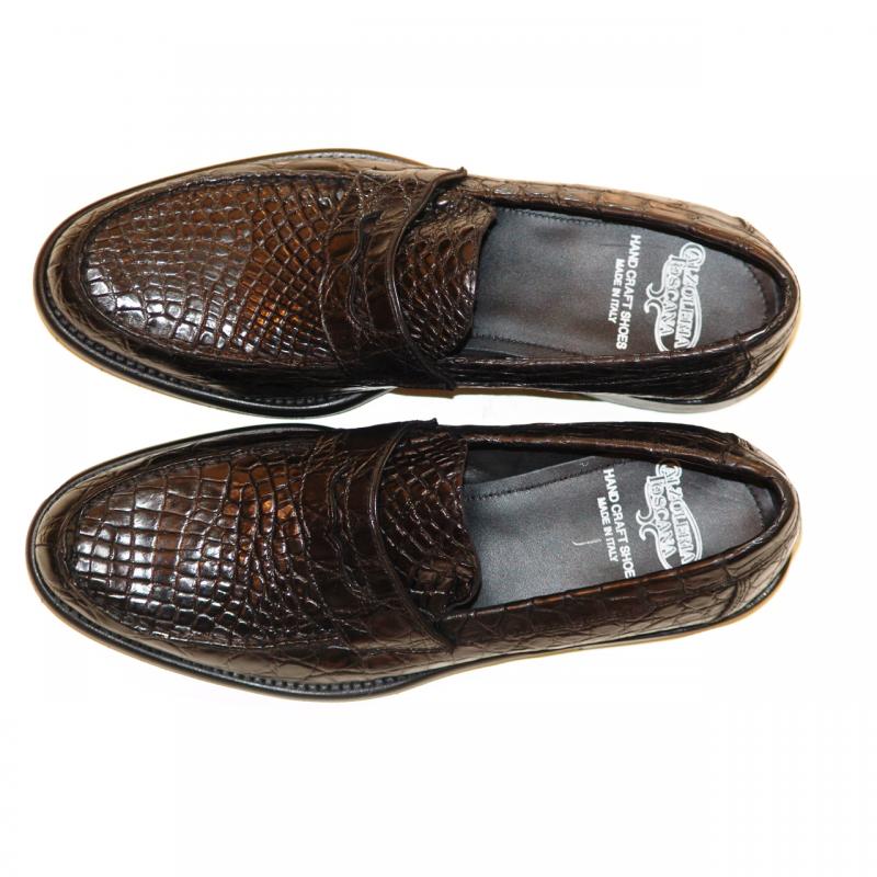 Calzoleria Toscana 8871 Genuine Crocodile Penny Loafer w/ Lug Sole - Black
