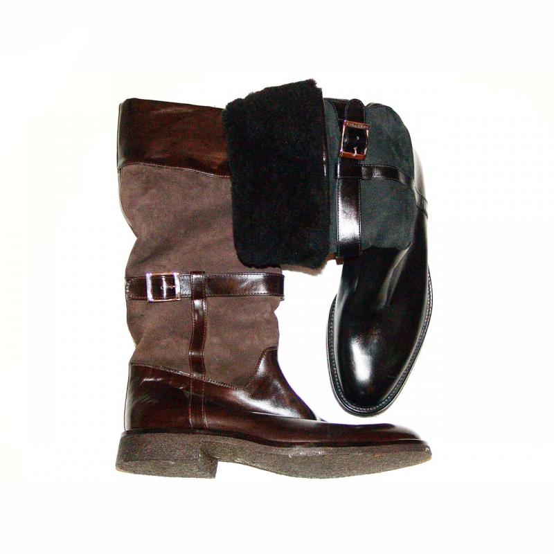 Moreschi Alps Long Buckle Shearling Boots - Black