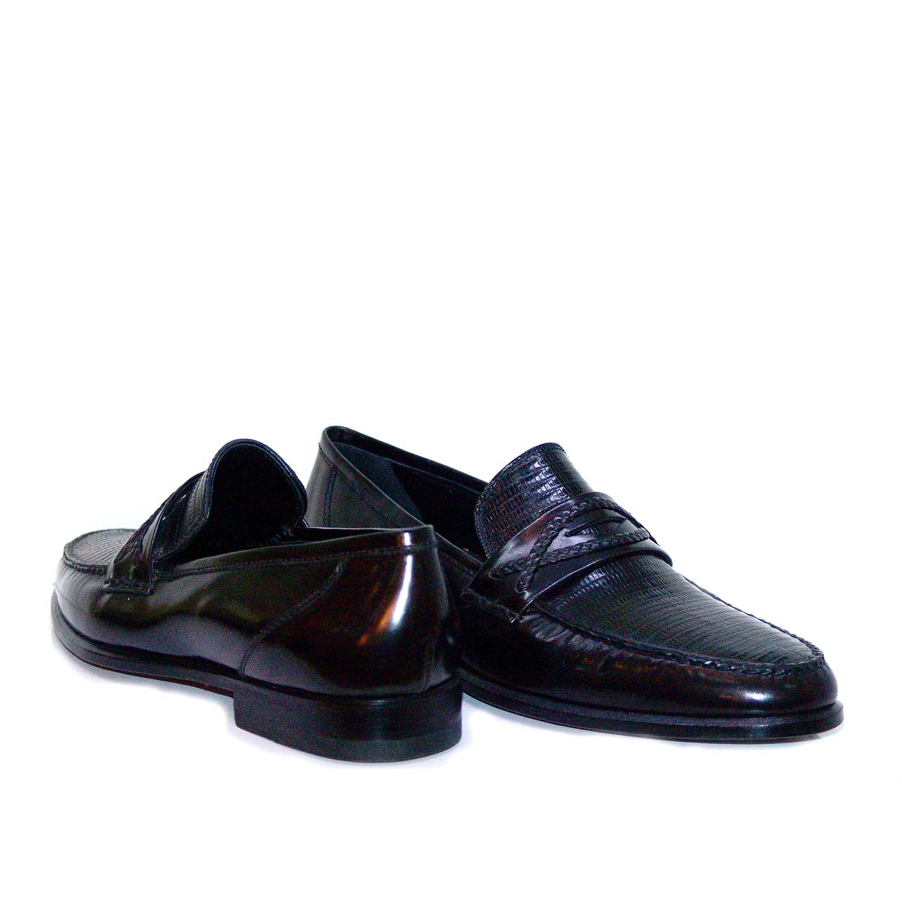 Lorenzo Banfi 722 Genuine Lizard Vamp Penny Loafer - Black