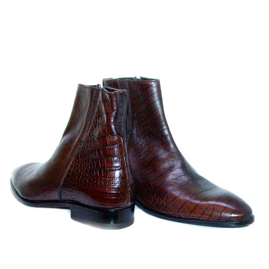 Lorenzo Banfi 8255 Crocodile Print Ankle Dress Boot - Brown