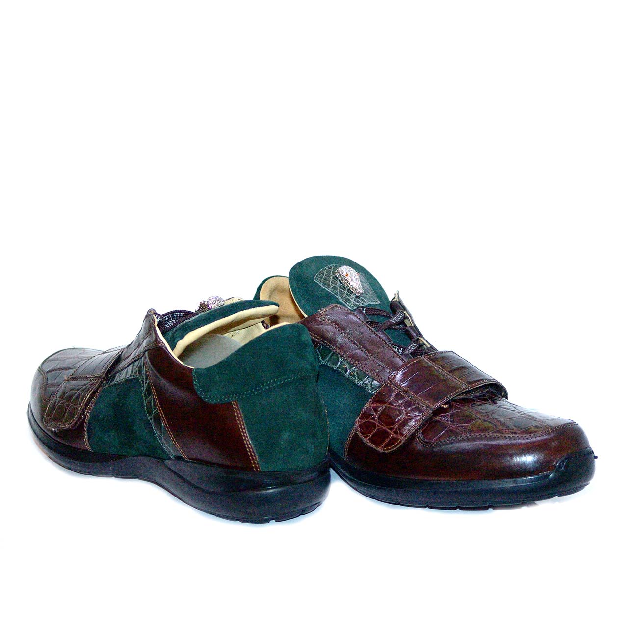 Fennix 3047 Genuine Alligator & Suede Two Tone Sneaker - Brown/Green