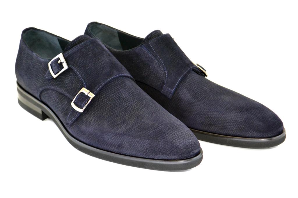 Corrente 5235HS Laser Printed Suede Plain Double Monk Strap - Navy