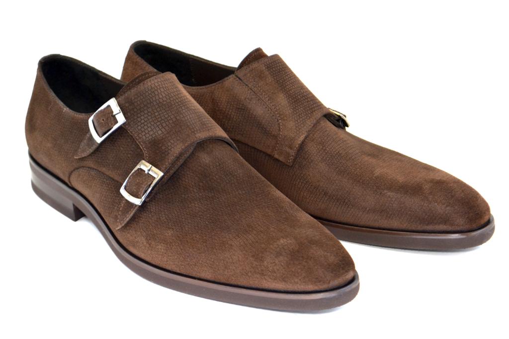 Corrente 5235HS Laser Printed Suede Plain Double Monk Strap - Brown