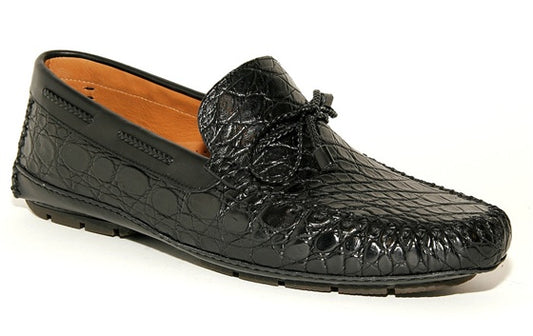 Moreschi Esquire Genuine Crocodile Driving Shoes - Black