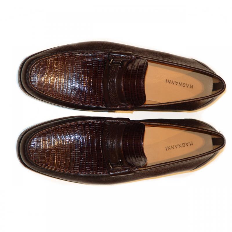 Magnanni 13126 Lizard Vamp & Deerskin Buckle Loafer - Brown