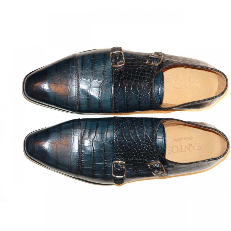Carlos Santos Green Label 6942 Croco Double Monk Strap Cap Toe - Navy