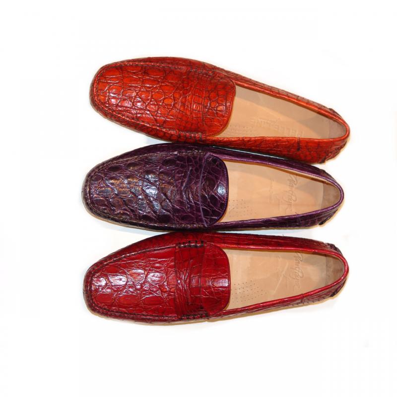 Pelle Line Exclusive Porto - Genuine Crocodile Penny Loafer Driving Shoe - Cherry Red