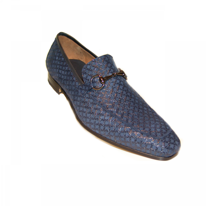 Mezlan Torino Printed Suede Bit Loafer - Navy