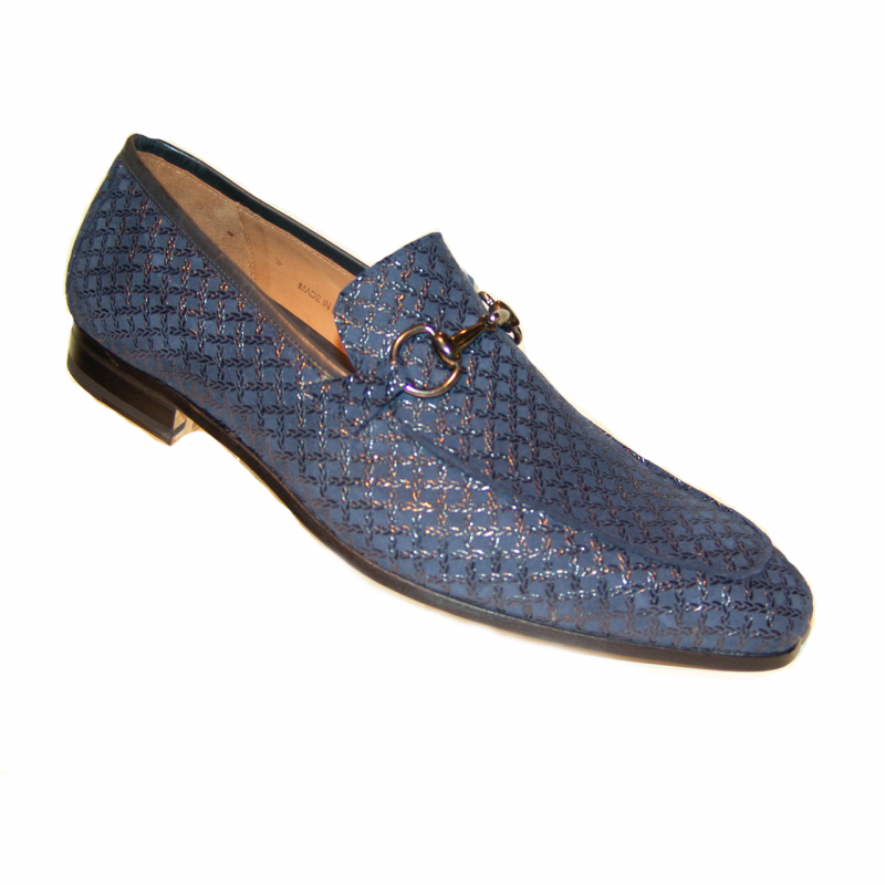 Mezlan Torino Printed Suede Bit Loafer - Navy