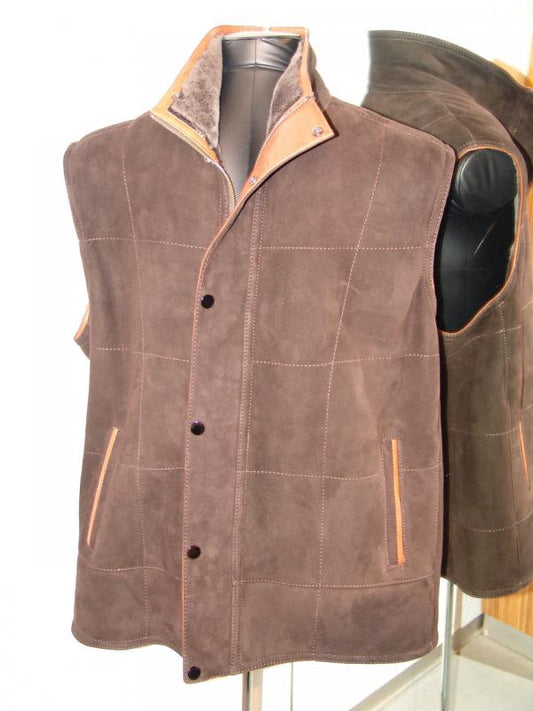 Pelleline Shearling Vest Chocolate Brown With Tan Trim