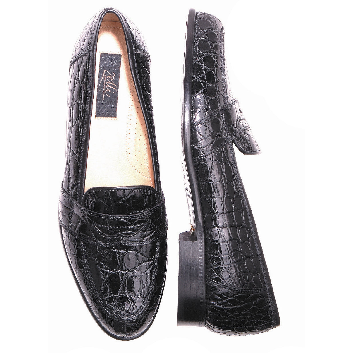 Zelli 119 Genuine Crocodile Low Cut Penny Loafer - Black