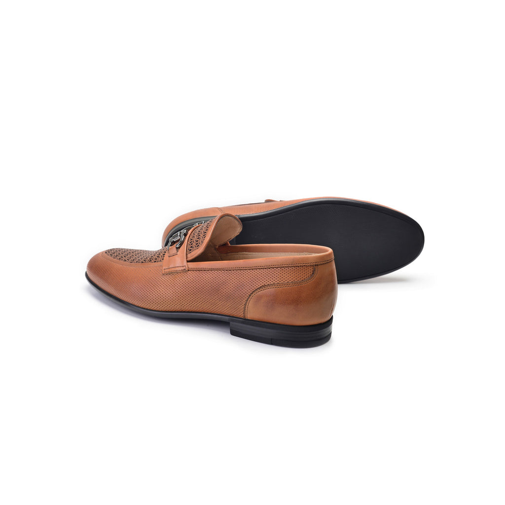 Pelle Line Exclusive 9436 Perforated buckle loafer- Tan