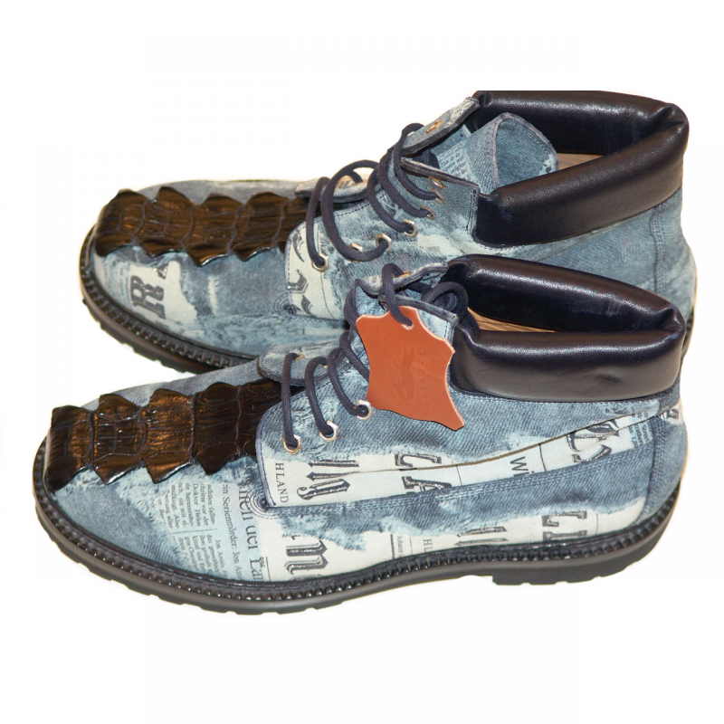 Massimo Matteo 10016 Suede Work Boot w/ Alligator Tail - Jeans Blue