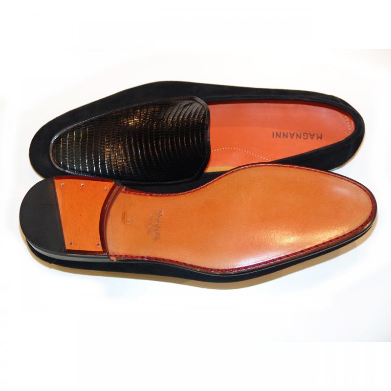 Magnanni Exclusive 16323 Lizard Print Vamp Suede Loafer - Black