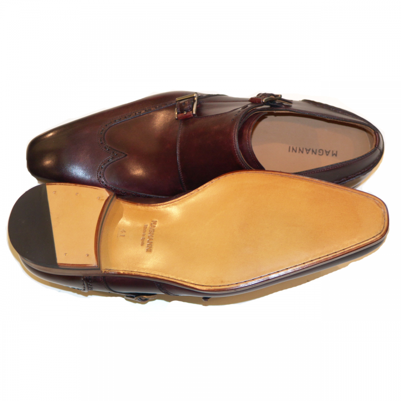 Magnanni Exclusive 17013 Patina Wingtip Double Monk Strap - Bordeaux