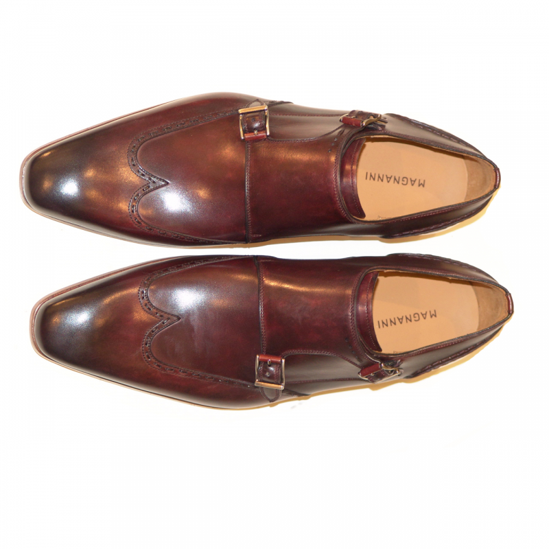 Magnanni Exclusive 17013 Patina Wingtip Double Monk Strap - Bordeaux
