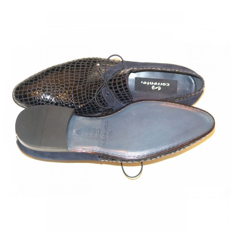 Corrente 2672 Fashion Formal Laser Print Suede Loafer - Navy