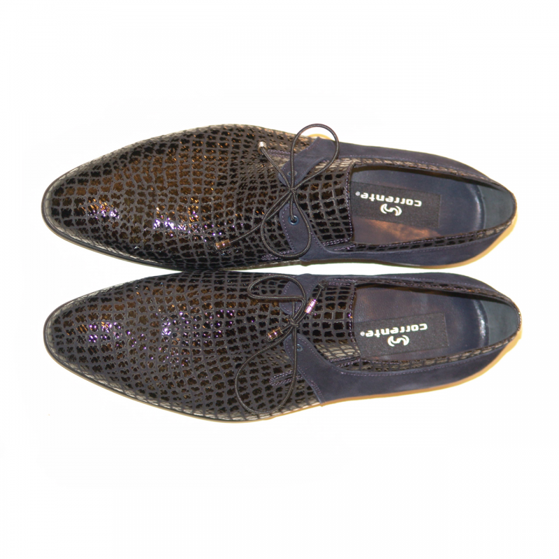 Corrente 2672 Fashion Formal Laser Print Suede Loafer - Navy