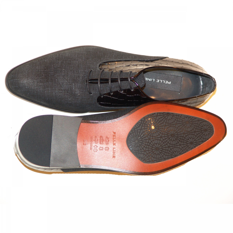 Pelle Line Exclusive 3622 Suede Lace Up w/ Croco Trim - Black