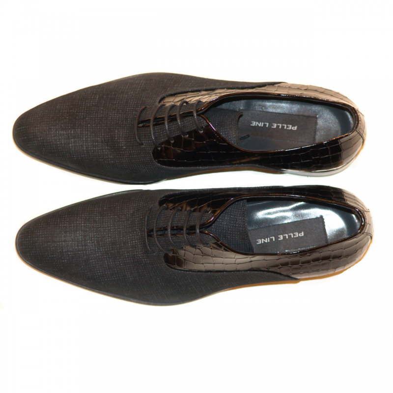 Pelle Line Exclusive 3622 Suede Lace Up w/ Croco Trim - Black