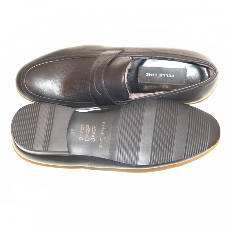 Pelle Line Exclusive 3886 Shearling Lined Comfort Penny Loafer - Black
