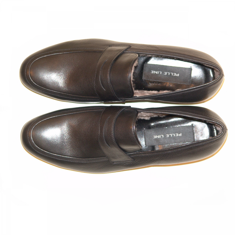 Pelle Line Exclusive 3886 Shearling Lined Comfort Penny Loafer - Black