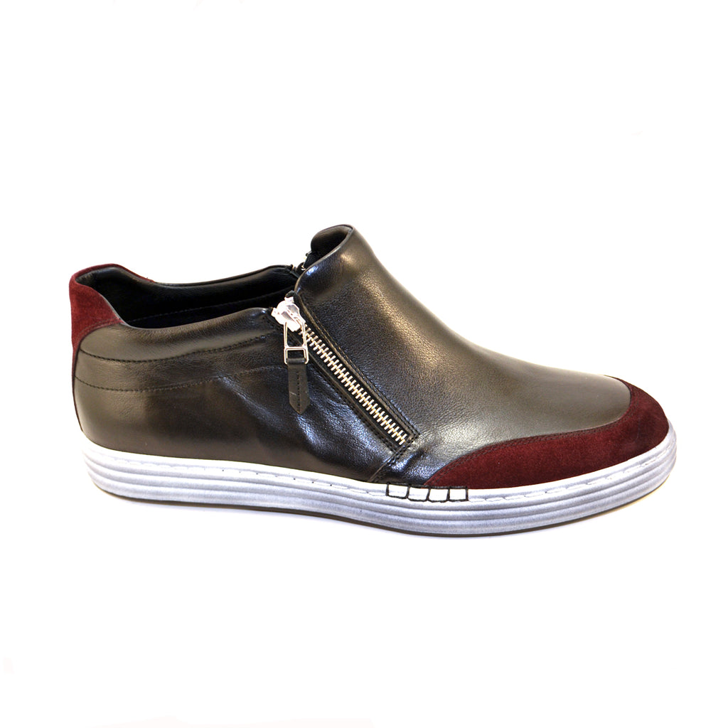 Corrente 3950 Two Tone High Top Zipper Sneaker - Black/Burgundy
