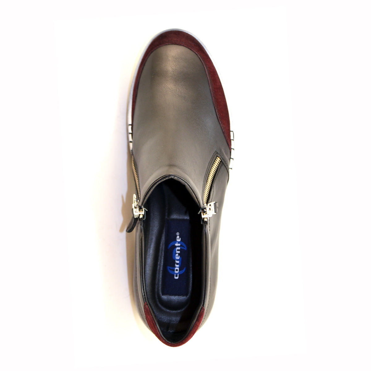 Corrente 3950 Two Tone High Top Zipper Sneaker - Black/Burgundy