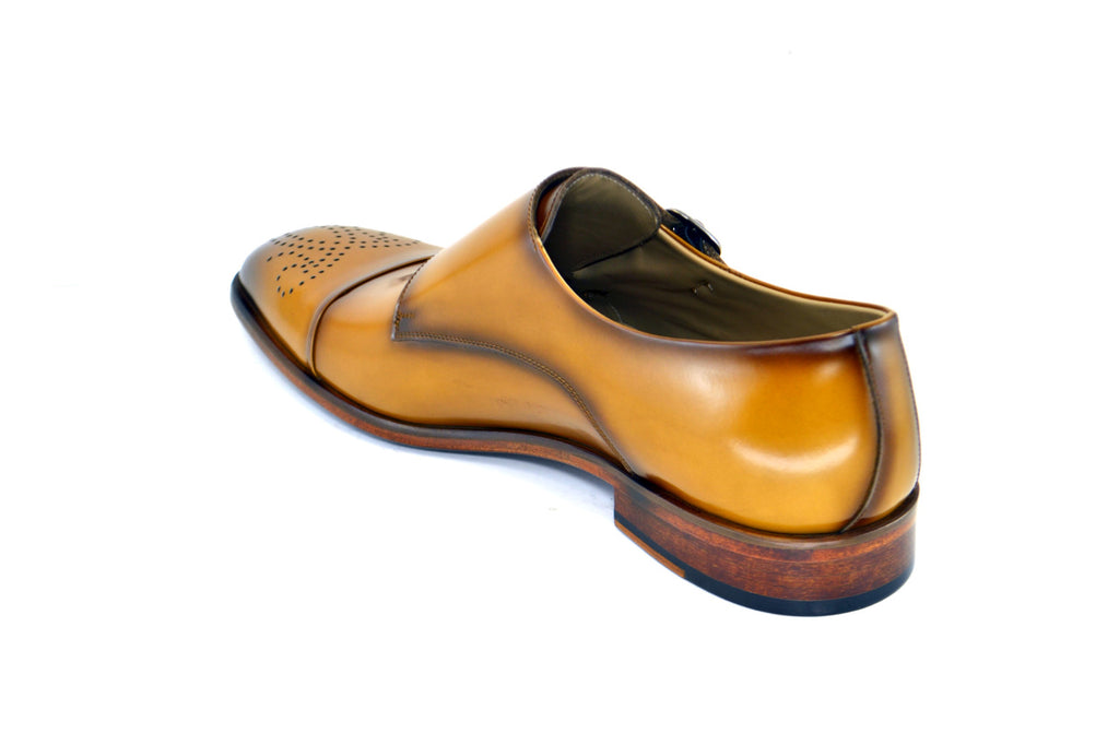 Corrente 4792 Medallion Cap Toe Double Monk Strap - Camel