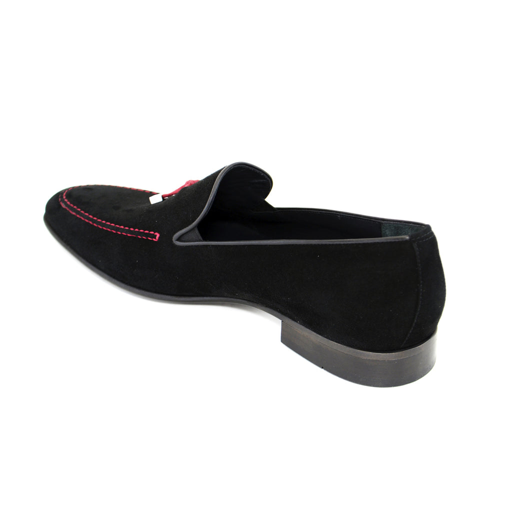 Corrente 5060 Contrast Stitching Suede Tassel Loafer - Black/Red