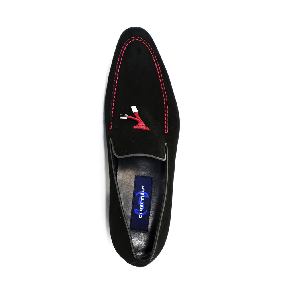 Corrente 5060 Contrast Stitching Suede Tassel Loafer - Black/Red