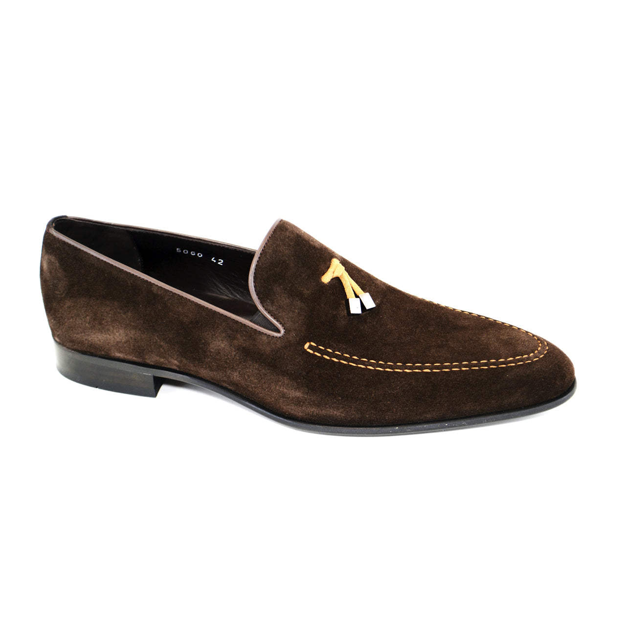 Corrente 5060 Contrast Stitching Suede Tassel Loafer - Brown/Tan