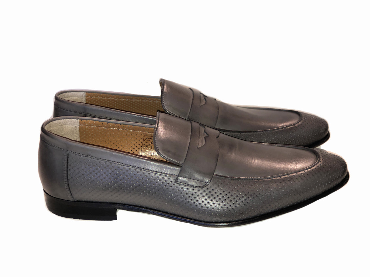 Pelle Line Exclusive 6026 Perforated Penny Loafer - Grey