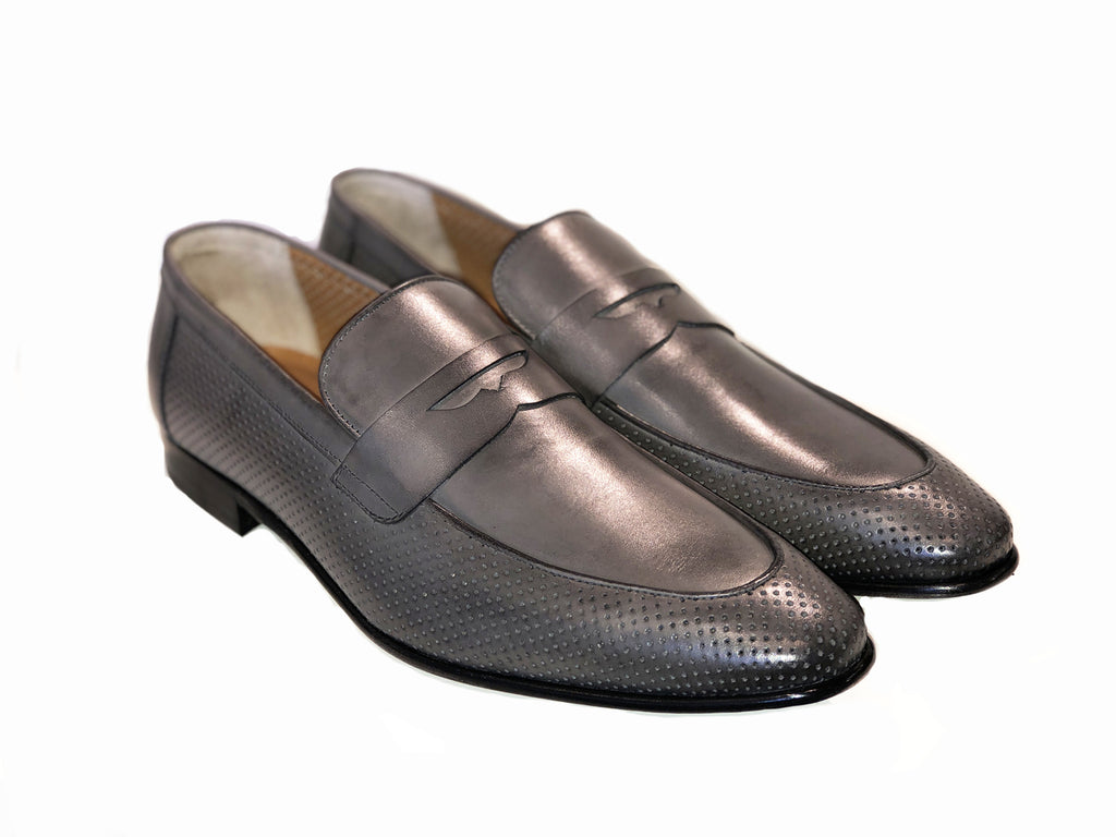 Pelle Line Exclusive 6026 Perforated Penny Loafer - Grey