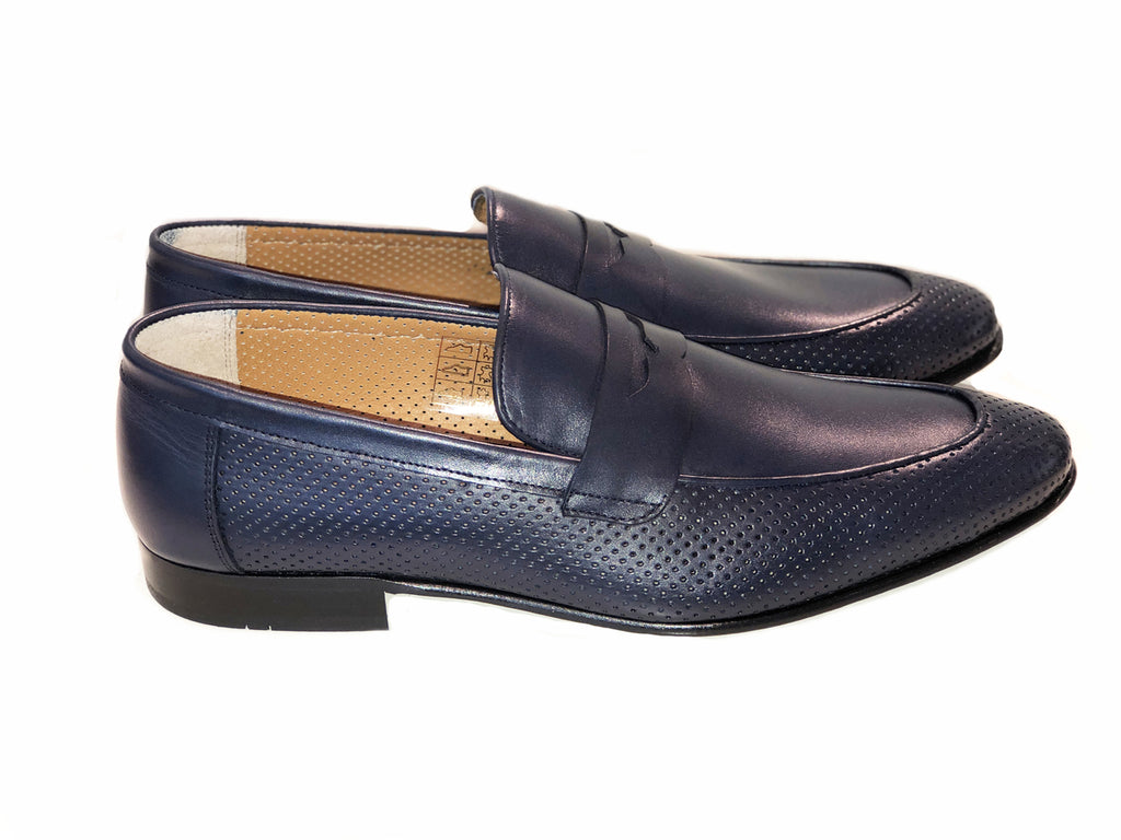 Pelle Line Exclusive 6026 Perforated Penny Loafer - Navy