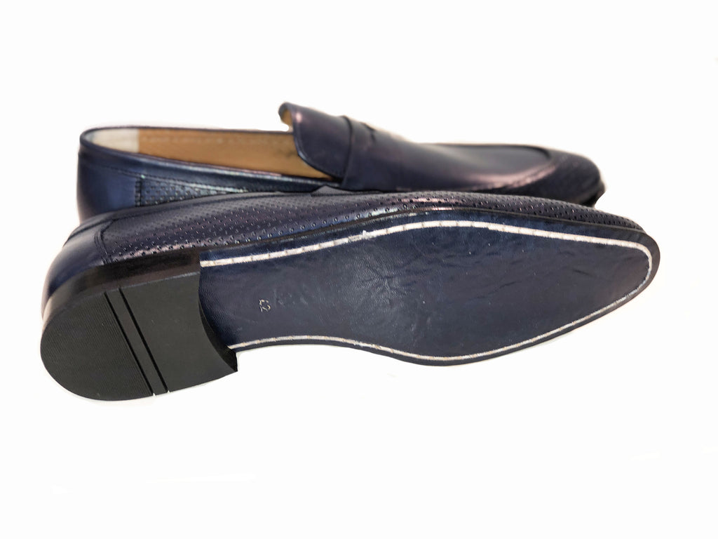 Pelle Line Exclusive 6026 Perforated Penny Loafer - Navy