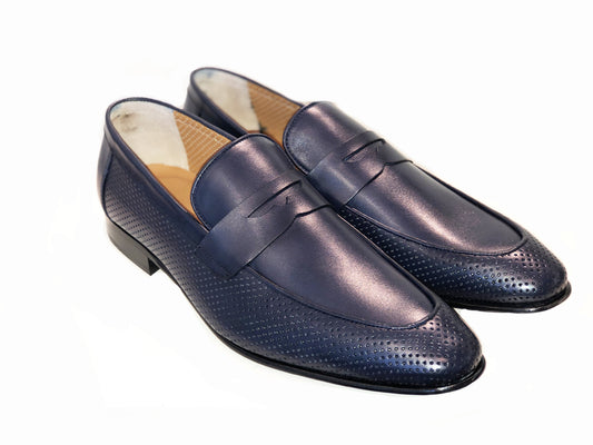Pelle Line Exclusive 6026 Perforated Penny Loafer - Navy