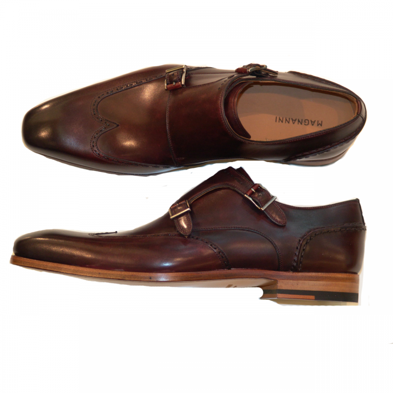 Magnanni Exclusive 17013 Patina Wingtip Double Monk Strap - Bordeaux