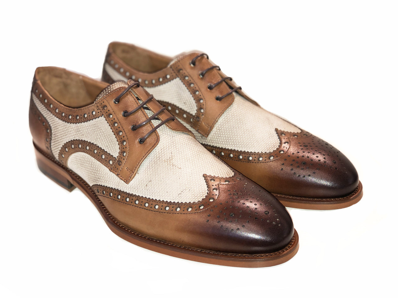 Pelle Line Exclusive 7126 Two Tone Spectator Wingtip Lace Up - Tobacco/Beige