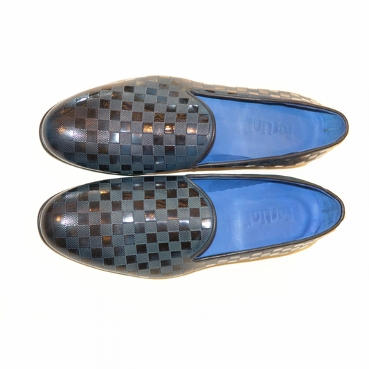 Fertini 80200 Low Vamp Checkered Leather Loafer - Navy